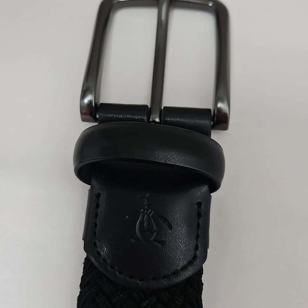 Original Penguin Men's Black Strecht Webbing Leather Belt S